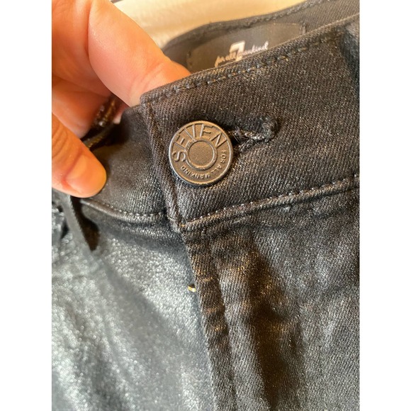 7 For All Mankind Wax Coated High Waist Slim Kick Flare Faux Leather in Black - Picture 10 of 14